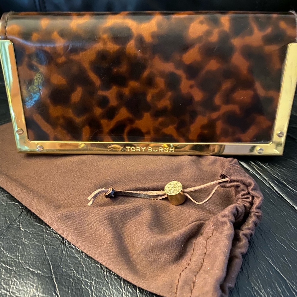 Tory Burch Tortoise Brown and Gold Glasses Case